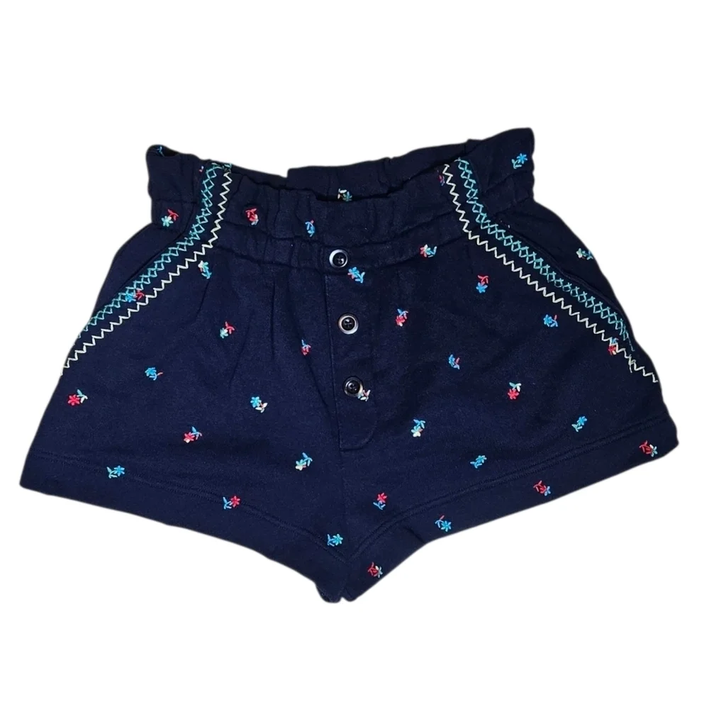 Something Navy The Hazel Paperback Sweatshorts Navy Blue Floral Embrodery Small